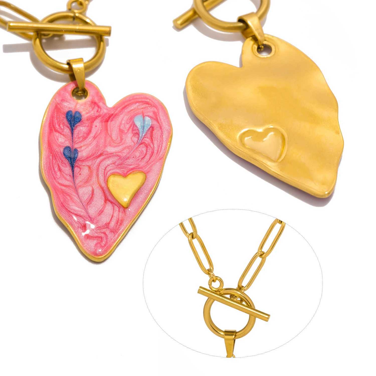 UHBINYCA Colorful Heart-shaped Pendant Necklace for Women Cool Hip-hop Style Stainless Steel Cold Enamel Personalized Jewelry W250618