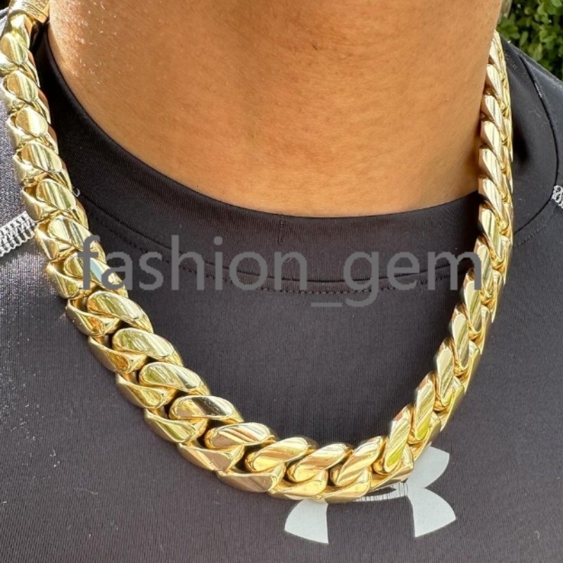 18K Gold Plated Cuban Link Chain Plain Necklace 20MM Custom Rapper Men Hip Hop Plain Gold Moissanite Chain