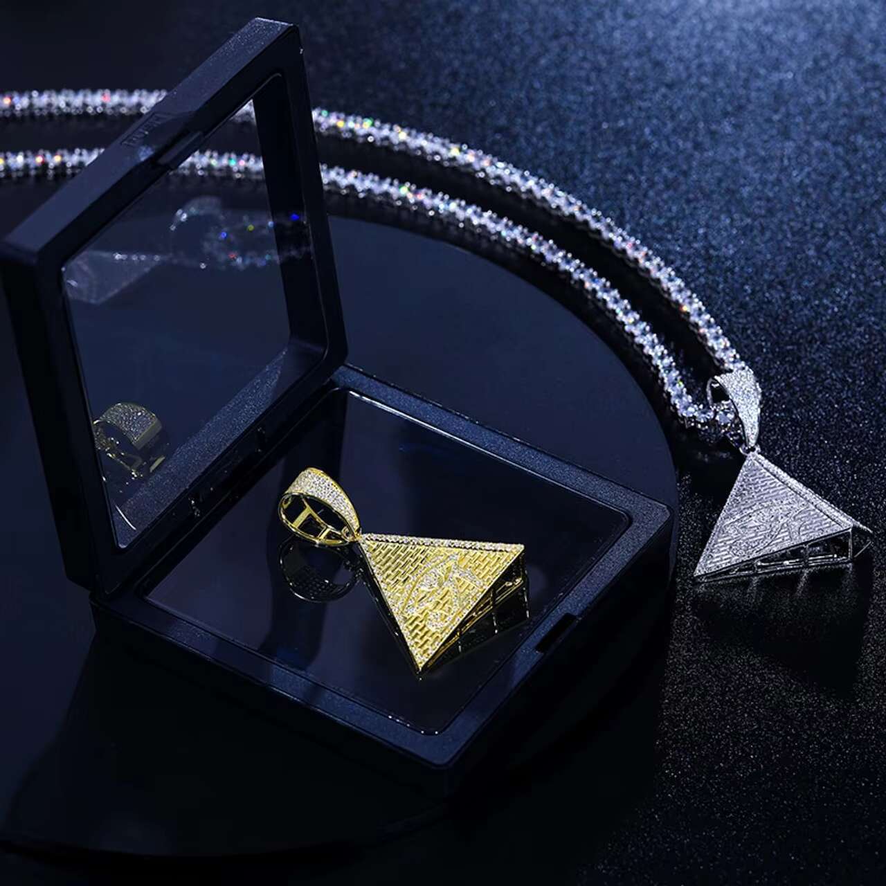 Solid 925 Hip Hop Pendant-the Pyramid Eye of Horus Dazzling Moissanite Diamond Chic and Stylish