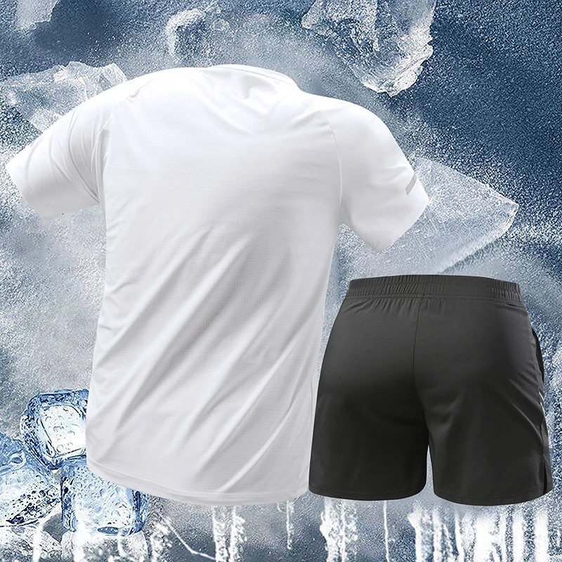 Men Outdoor Fitness Running Casual 5-point Shorts Short Sleeved Set High-quality Ice Silk Simple Natural Summer Comfortable Set 250617