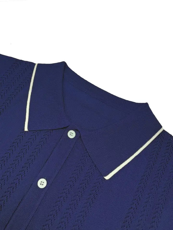 Mens Light y Business Leisure Knitted Polo Shirt Buttoned Retro Solid Color Short Sleeve Cardigan Fashion Knitwear 250617