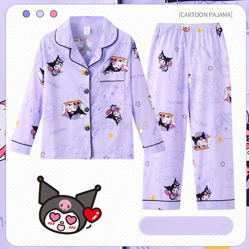 Sanrio Kuromi Kawaii Children Pajama Sets Soft Delicate Cartoon Print Kids Pajamas Suit Casual Comfortable Breathable HomewearXJ250618XJ250618