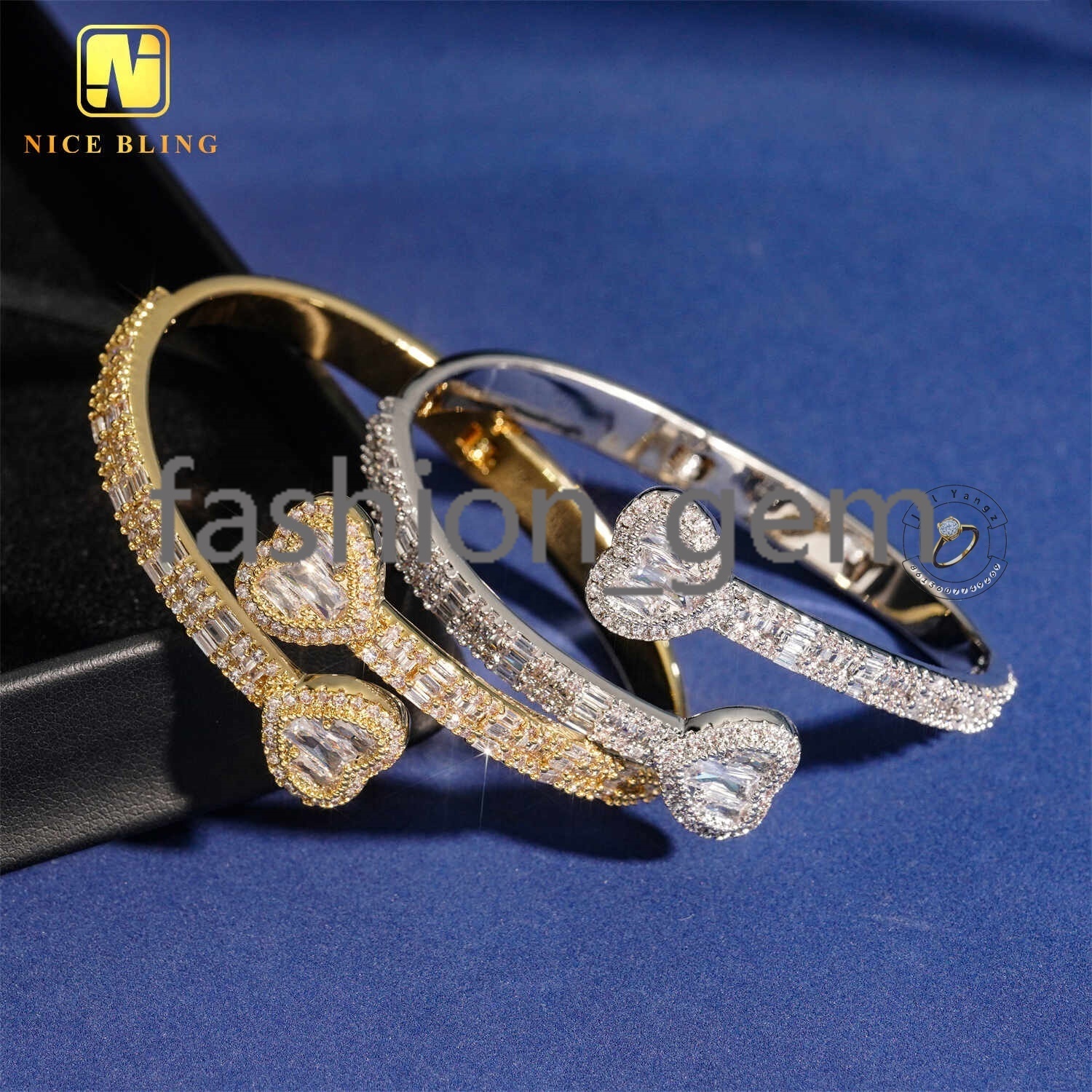 Ready Stock Good Quality Affordable Iced Out Bangle Bracelet 18k Gold Plated Necklace moissanite Jewelry Hip Hop Rock Gifts