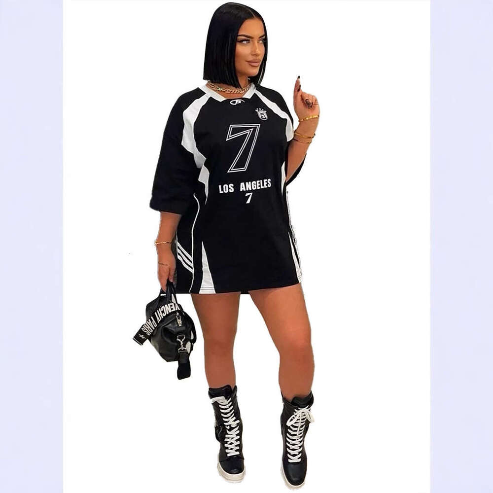 Autumn New Printed Motorcycle Sports Casual Loose Fashion Trendy Brand Design Dress B5