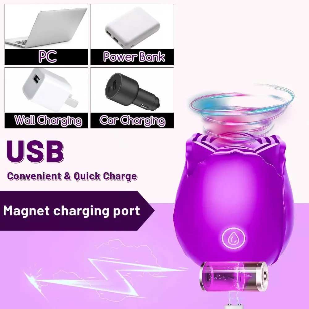 2 in 1 Rose Toy Simulation Vibrator Powerful Sucking Vibrators 10 Mode G Spots Vaginal Stimulate Sucking Massager Nipple Sex Toy W250618