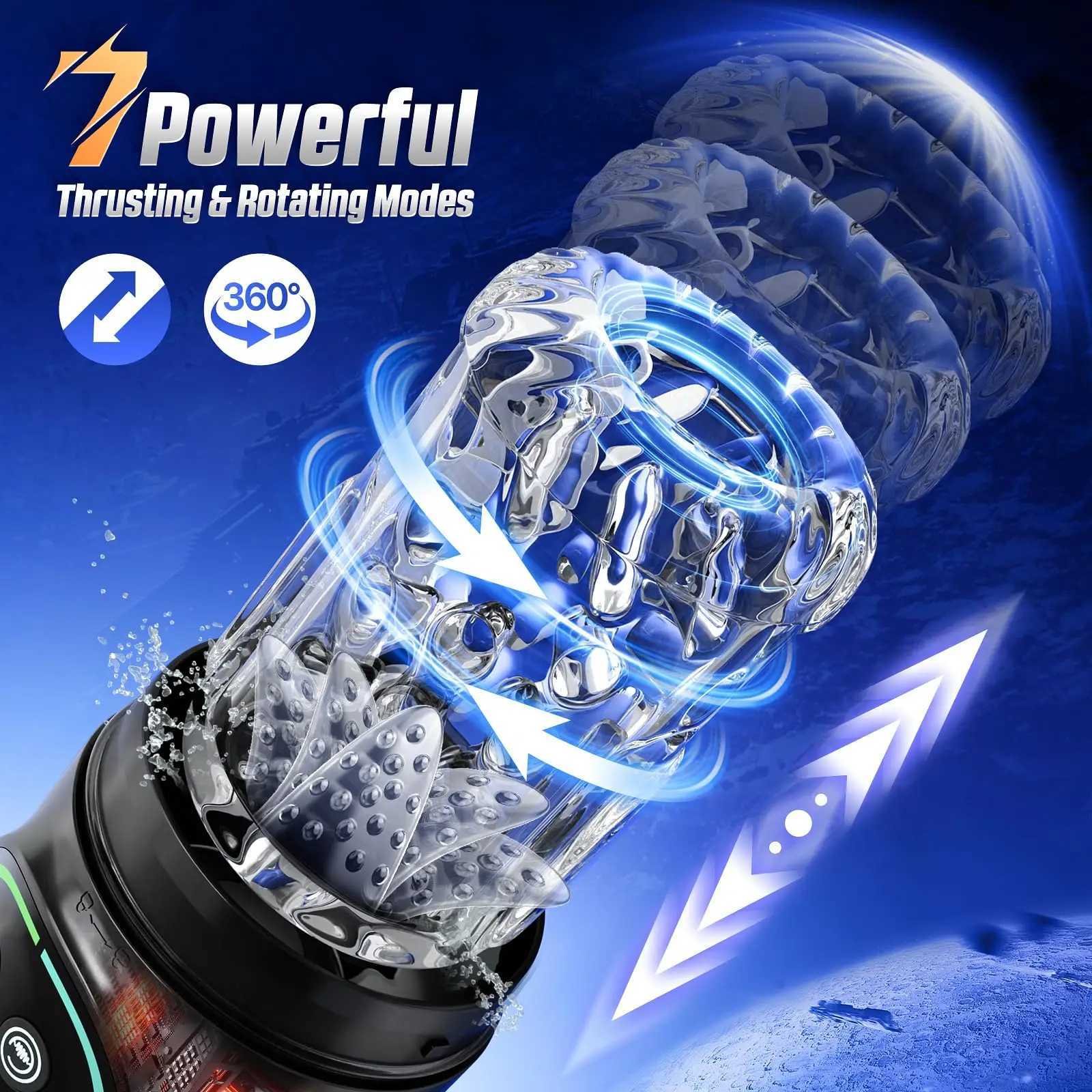 Automatic Sucking Licking Male Masturbator 7 Thrusting Rotation LCD Vacuum Penis Pump Real Pocket Pussy Stroker Blowjob Sex Toys W250618
