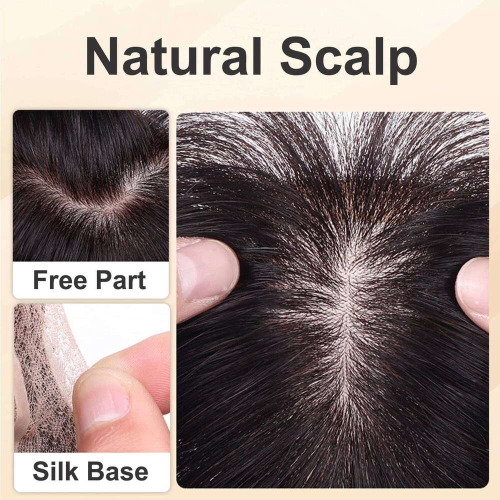 6x12cm Human Topper Silk Base Bangs Straight Cover Soft Breathable with Clips in for Hair Loss Women Small Size