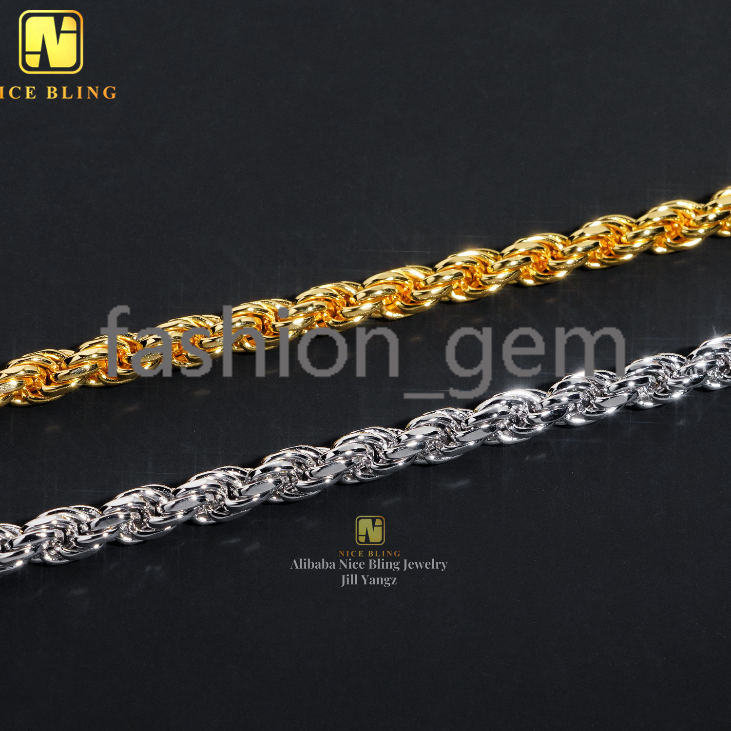 Real Gold Plated 6mm Pass Diamond Tester 925 silver 925 silver Moissanite Rope Chain Cadena Not Tarnish