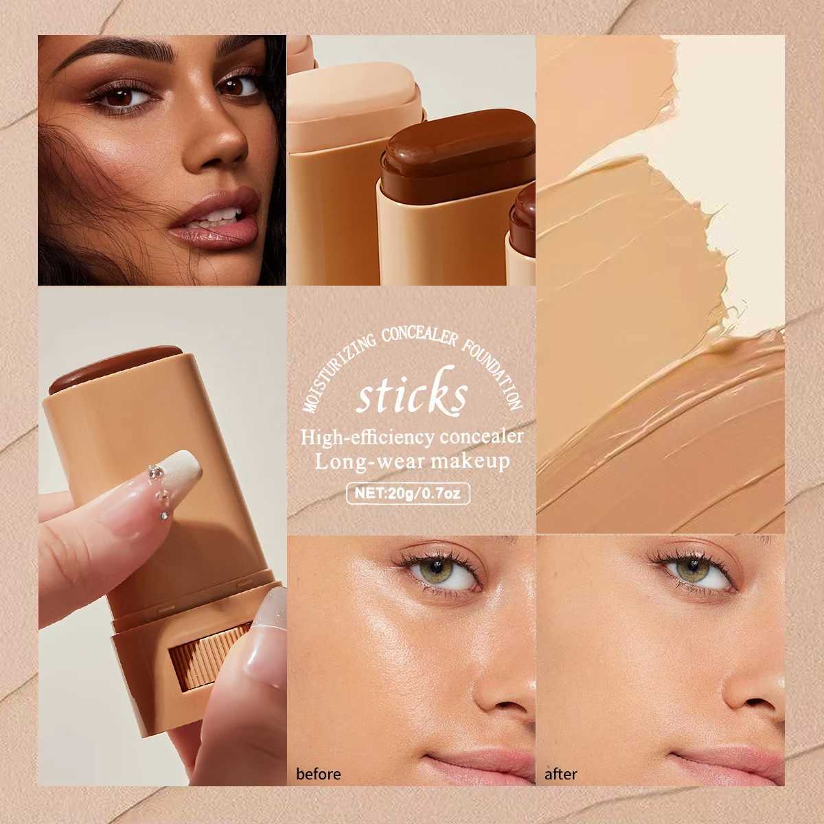 Ocheal Face Foundation Sticks Moisturizing Concealer Contouring Cream Matte Bronzer Face Brighten Makeup Beauty Cosmetic XJ250618