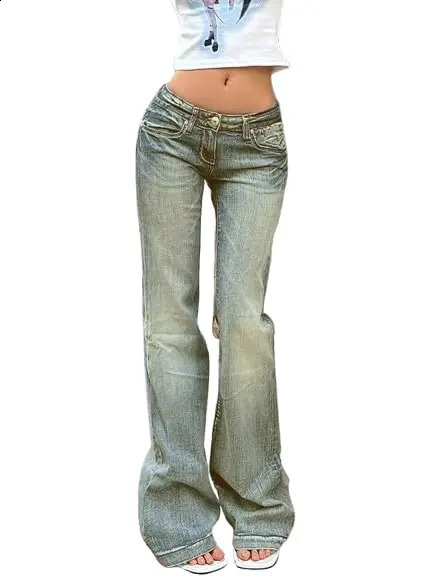Fashion Womens Denim Flare Leg Jeans 90s Low Rise Vintage Pants Club Street Style S M L 250617