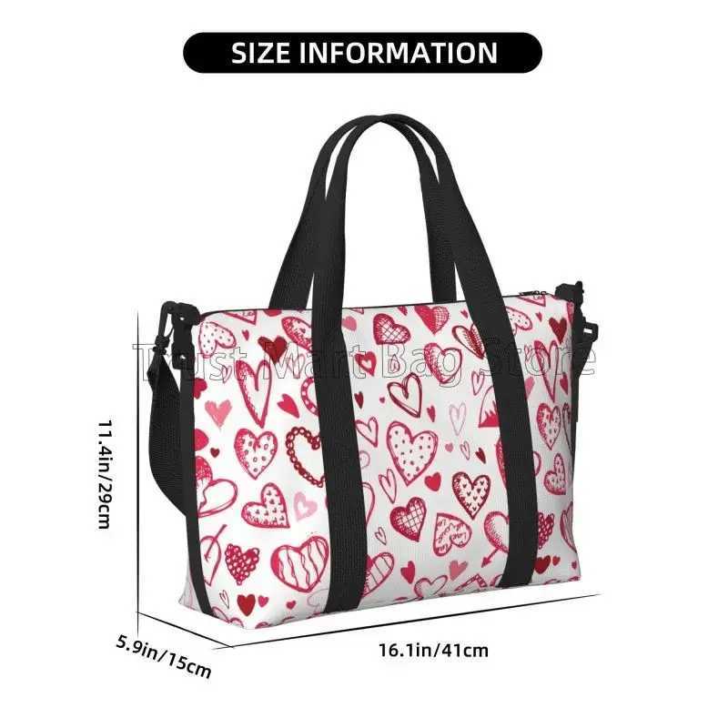 Red Love Hearts Pattern Travel Duffel Bag for Women Workout Weekender Overnight Bags Large Capacity Waterproof Luggage Handbag W250618