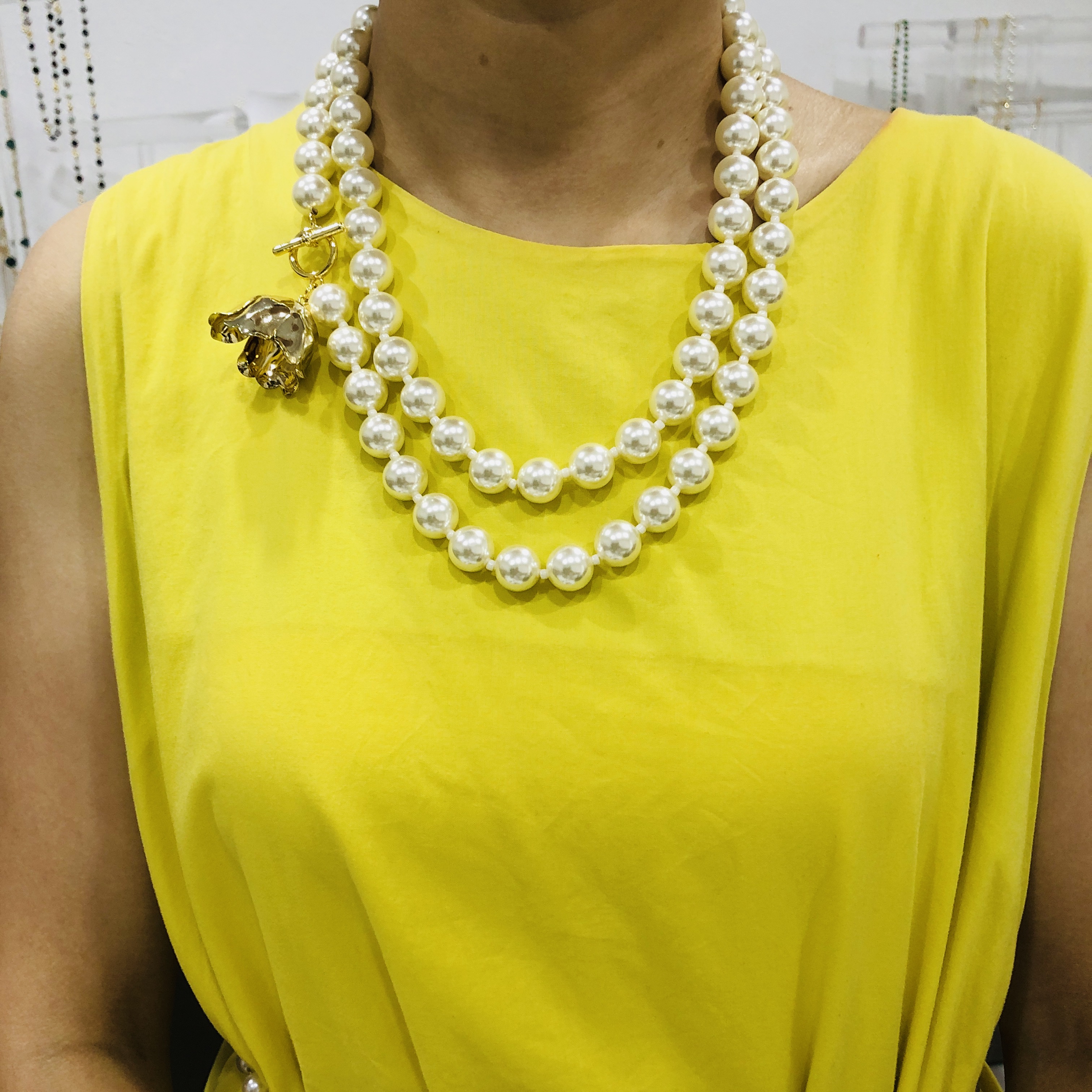 ADITA Long pearl necklace, 120cm, stainless steel metal flower, flowers can be adjusted to bloom. High quality necklace that never fades premium gifts