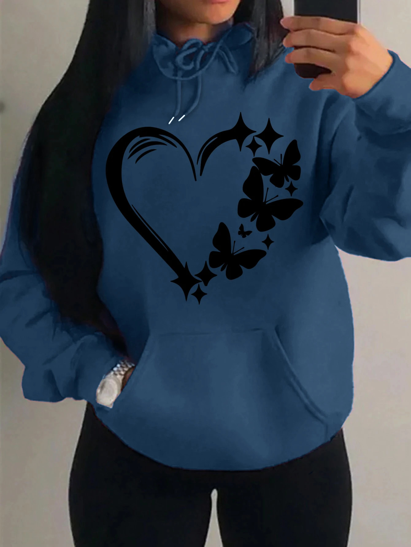 Combination Of Love And Butterfly Pattern Hoody Women Hip Hop Street Hoodies Trendy Pocket Clothes Vintage Multicolor Hoodie 250617