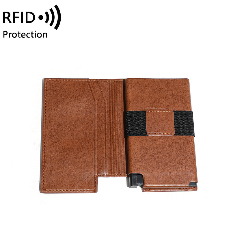 Free Shipping RFID Luxury Designer Anti-theft Multi-function Card Holder Automatic Bottom Push Card Ejection Anti-magnetic Wallet PU Leather Wallet