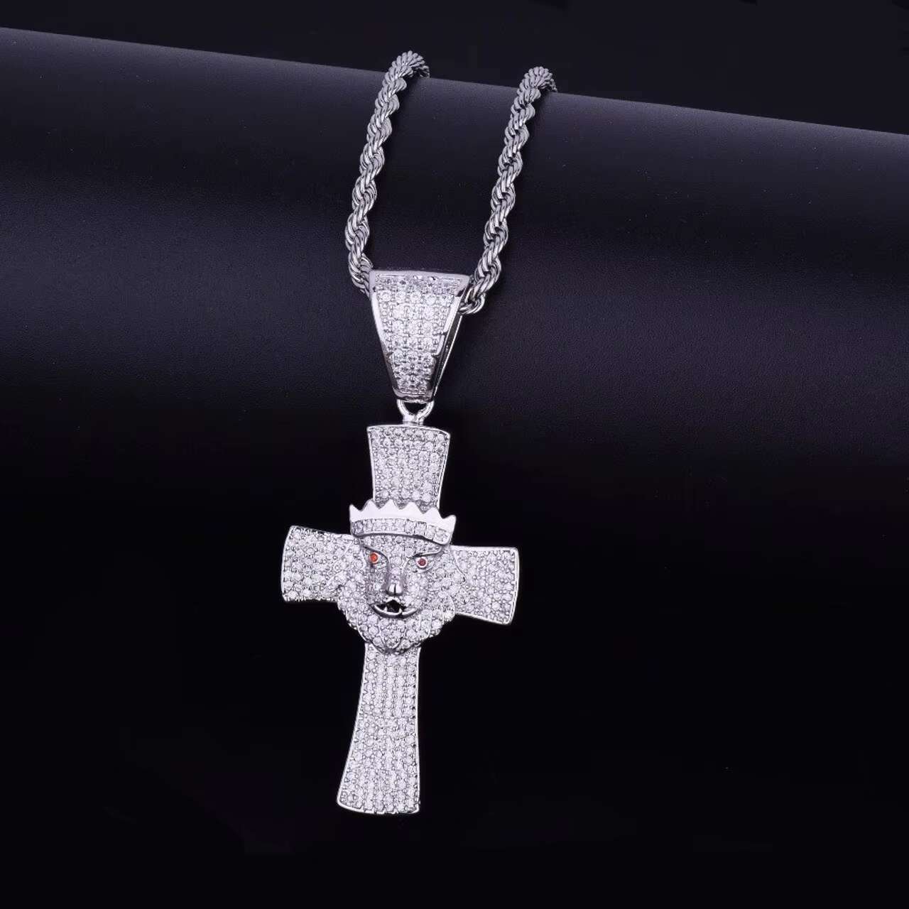 Trendy New Arrivals 18K Gold .925 Silver Lion Crown Iced out Cross Pendant Chain Necklace Design Inspired by the Lion of Judah