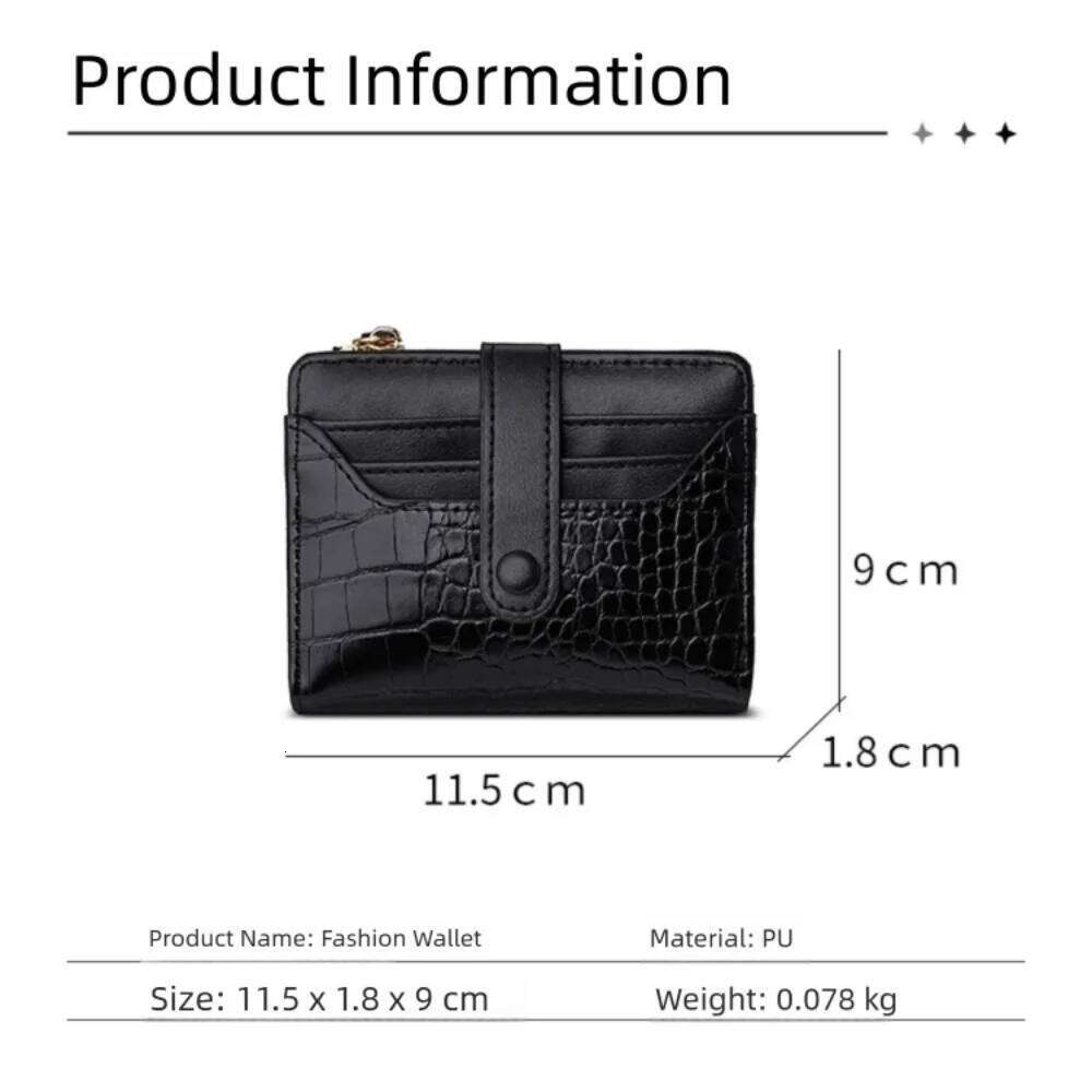 PU Women's Short Crocodile Print Multiple Card Slots Coin Purse Waterproof Solid Color Leather Wallet for Women