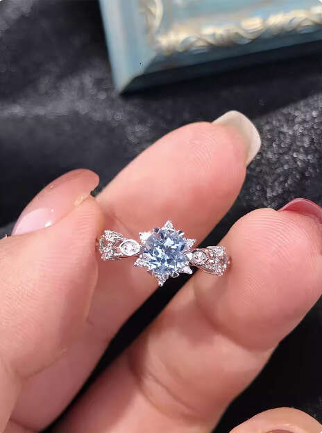 Hot Selling High Imitation Natural Santa Maria Perfect Round Aquamarine Light Luxury Versatile High-end Feel Ring for Women