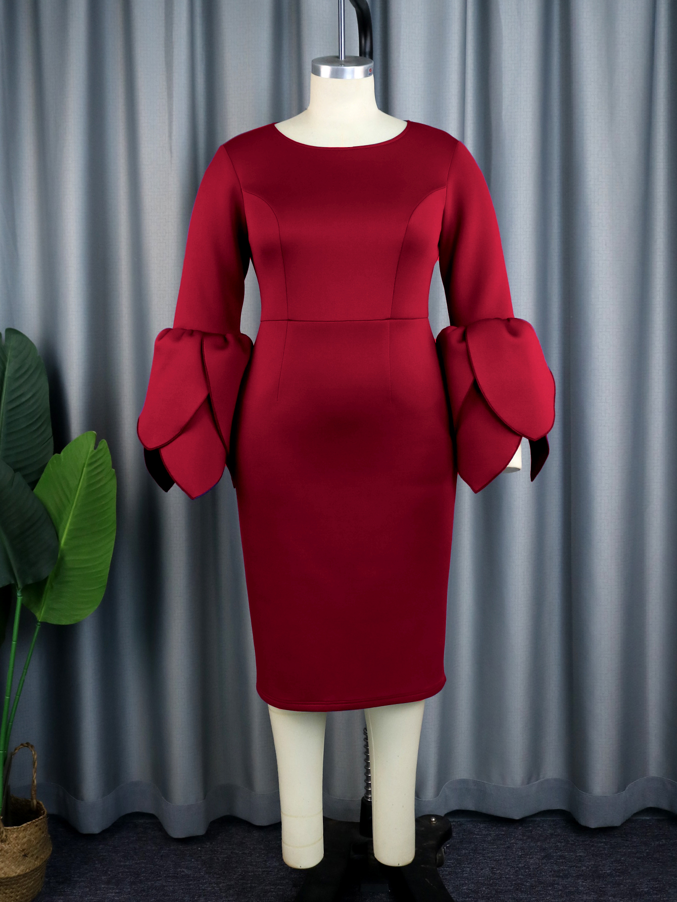 Purple Midi Dresses for Women Plus Size Long Ruffles Sleeve Elegant Formal Occasion Birthday Wedding Guest Evening Gowns