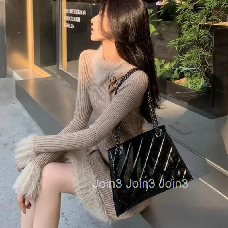 Womens Crochet Dresses Long Sleeve Female Knit Dress Knee Length Midi Cover Up Sensual Sexy One-piece Chic and Elegant Pretty X