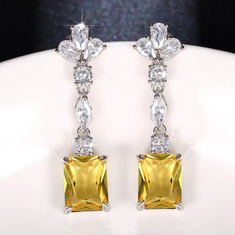 Huitan Elegant Yellow CZ Dangle Earrings for Women Fashion n Engagement Wedding Ear Accessories Good Quality Jewelry 250617