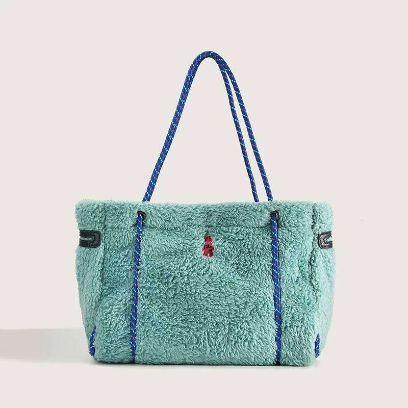 Soft Plush Tote Rope Handle Shoulder Bag Large Faux Fur Handbag Winter Warm Fluffy Shopper Bags For Women 2021 New