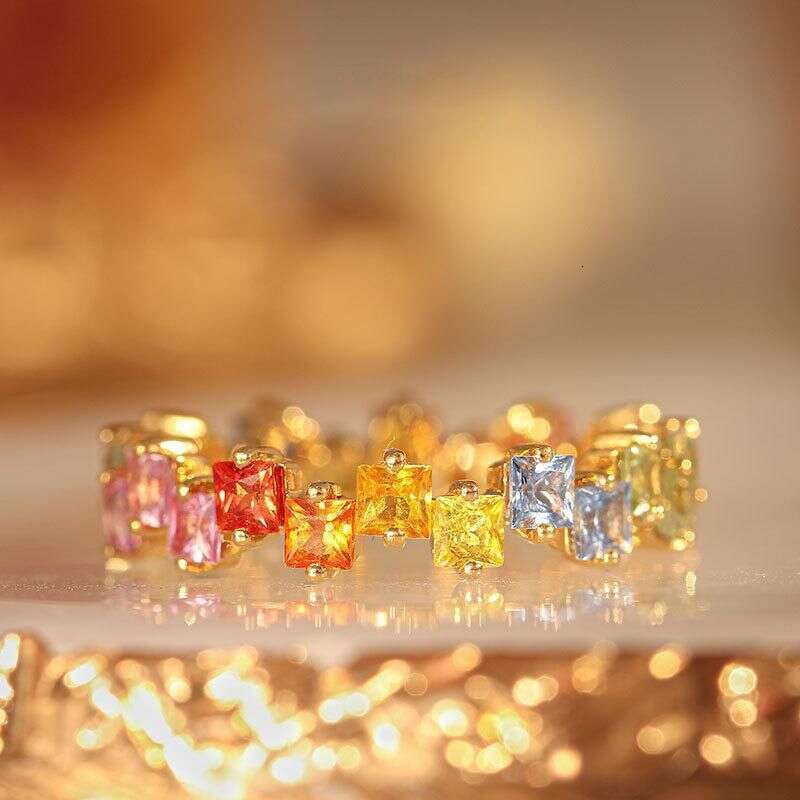 Candy Silver for Women Rainbow Series Gold Plated Inlaid Colorful Crystal Ins High-end Ring