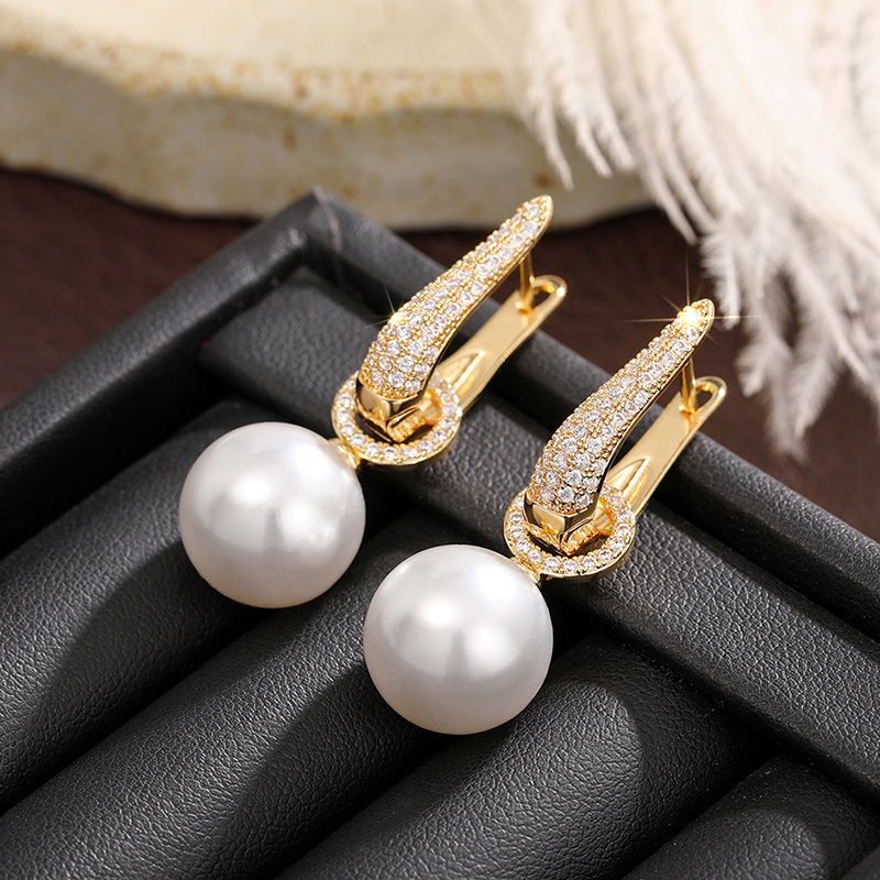 2025 Choucong Top Sell Sparkling Dangle Earrings Luxury Jewelry 925 Sterling Silver Large Pearl Pave White 5A Zircon CZ Diamond Elegant Party Women Cl