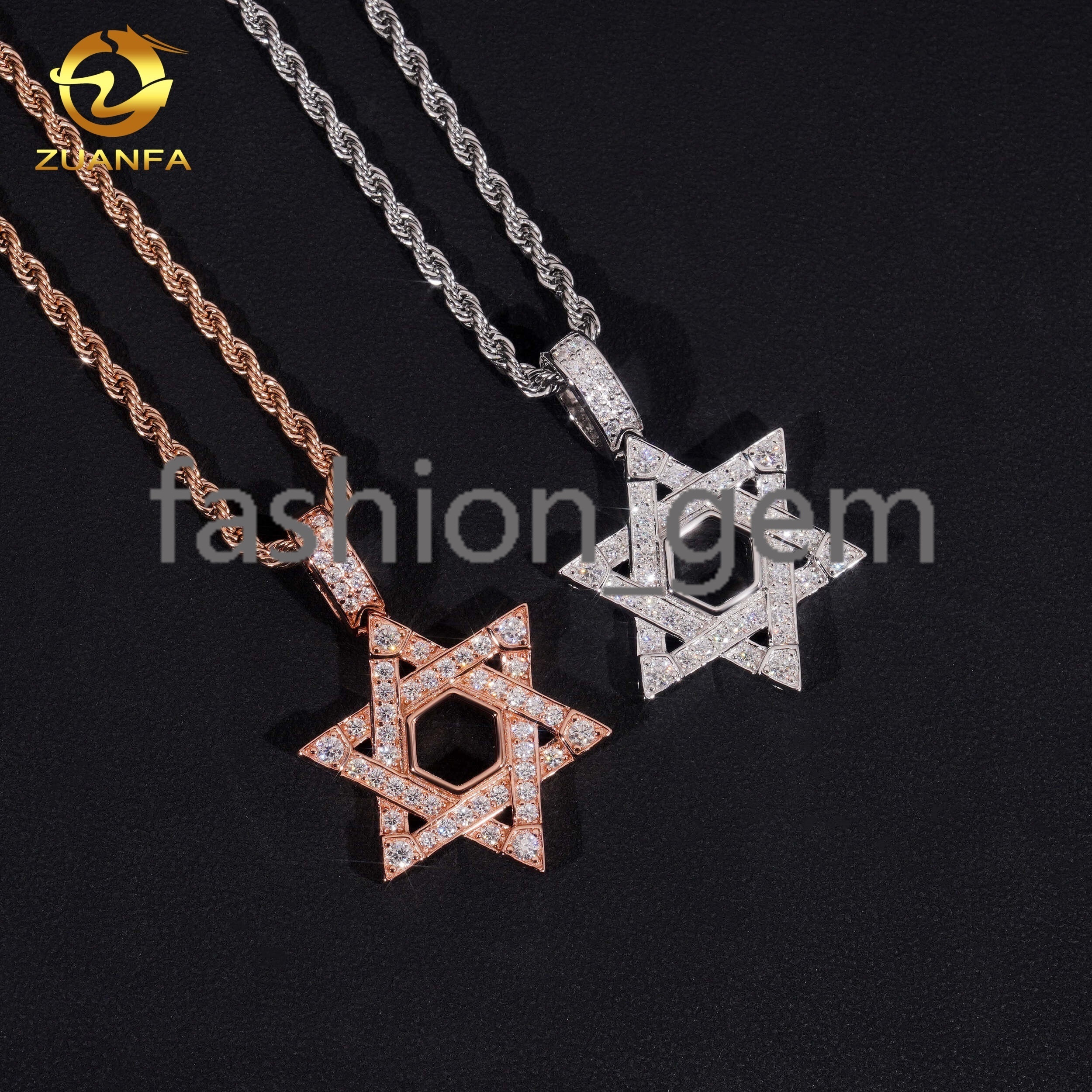 Fast Shipping Iced Out Moissanite Hip Hop Jewelry David Star Pendant Sterling Silver 925 Moissanite Charm Pendant Best Gift