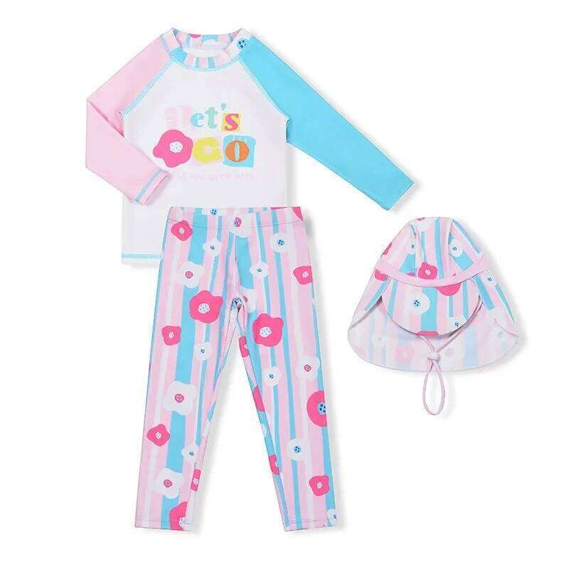Baby Girls Swimming Summer Sunscreen Long Sleeve Printing Tankini Split Children Bathing Suit Beachwear Bikinis
