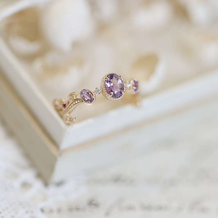 Autumn in Provence: Wind-Blown Beauty Amethyst Branch Small Light Luxury Same Style Ring Simple Band