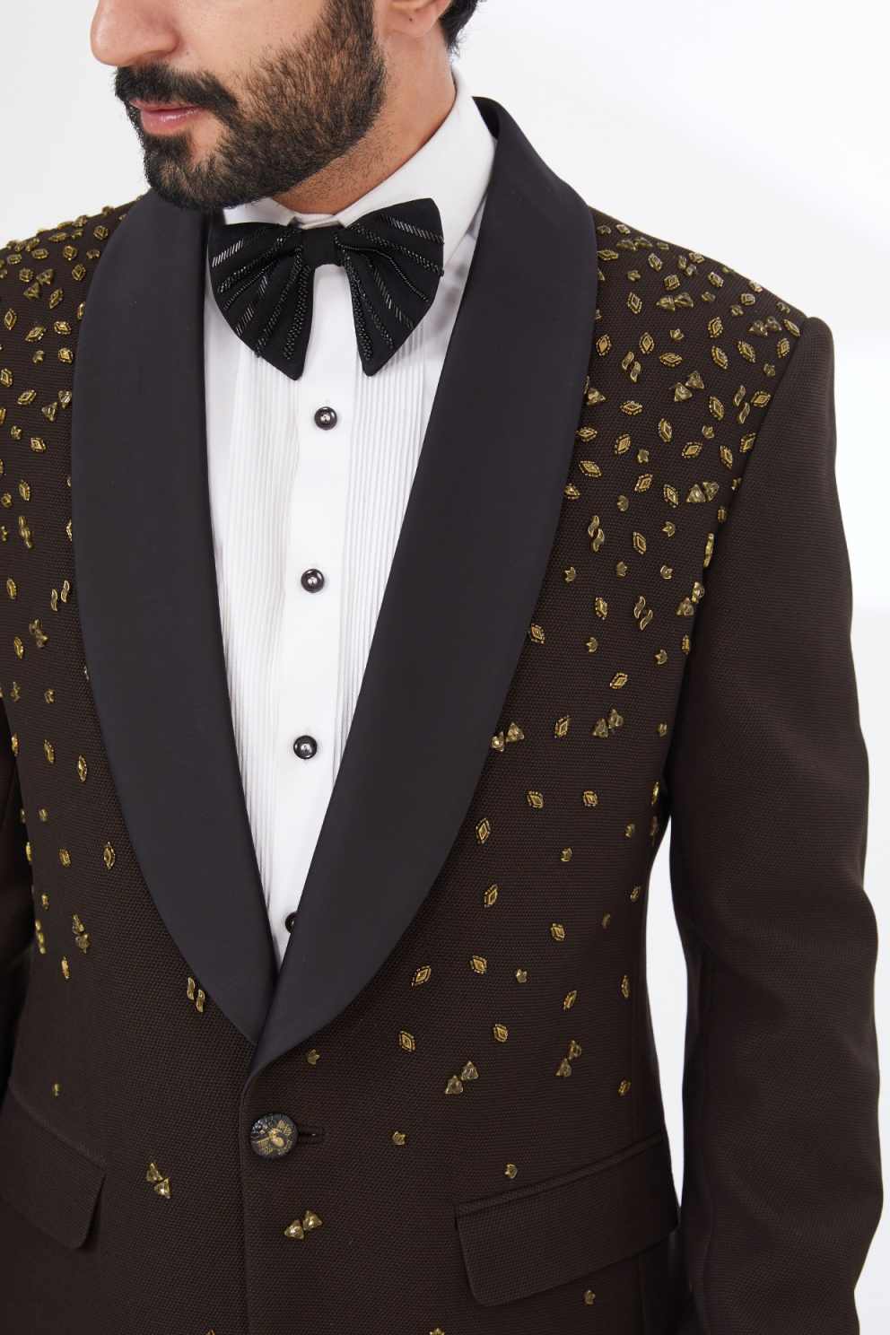 Vintage Wedding Tuxedos 2 Piece Set Jacket Pants Beaded Men Suit Shawl Lapel Groom Wear Party Evening Suits Customized