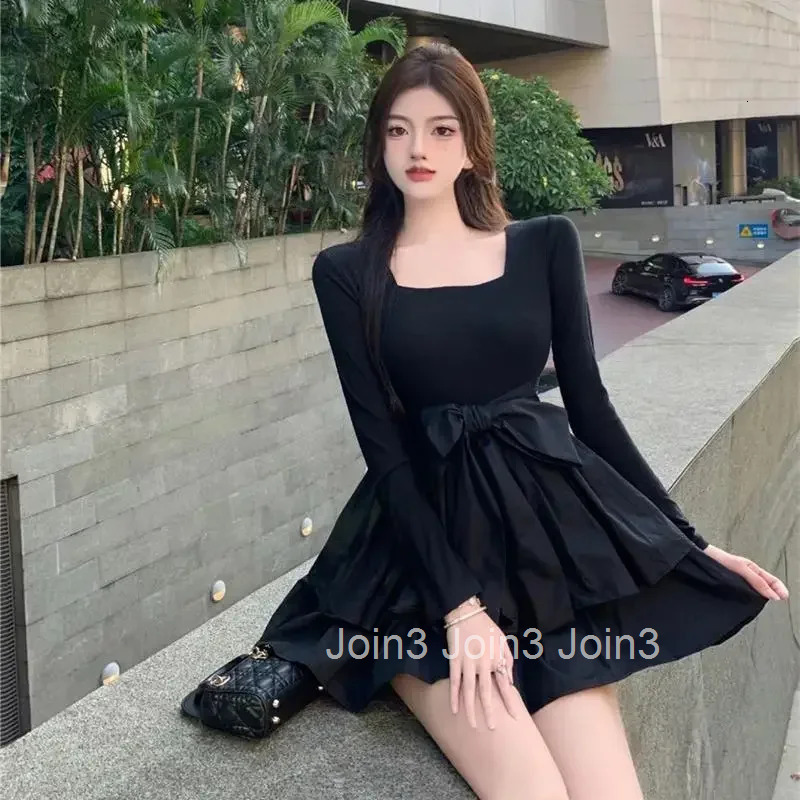 New In Splicing Black Female Dress Curvy Elastic Full Aesthetic High Quality Womens Long Sleeve Dresses Luxury Clothes Harajuku