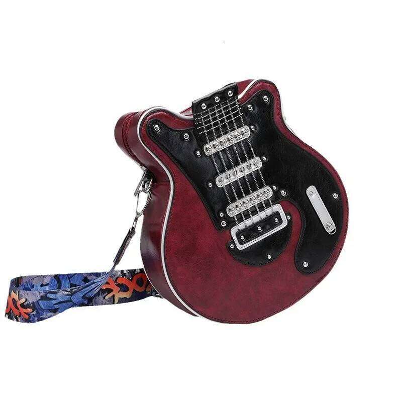2024 New Unique Creative Spicy Girl American Style Vintage Fashion Guitar Shape Bass Pain Crossbody Bag For Women