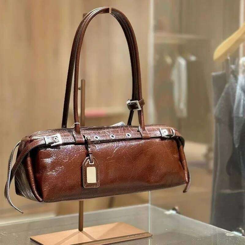 YANATARI Genuine Leather Woman 2025 Korean Vintage Long Shoulder Handbags Ladies Underarm Bag Shopping Bag