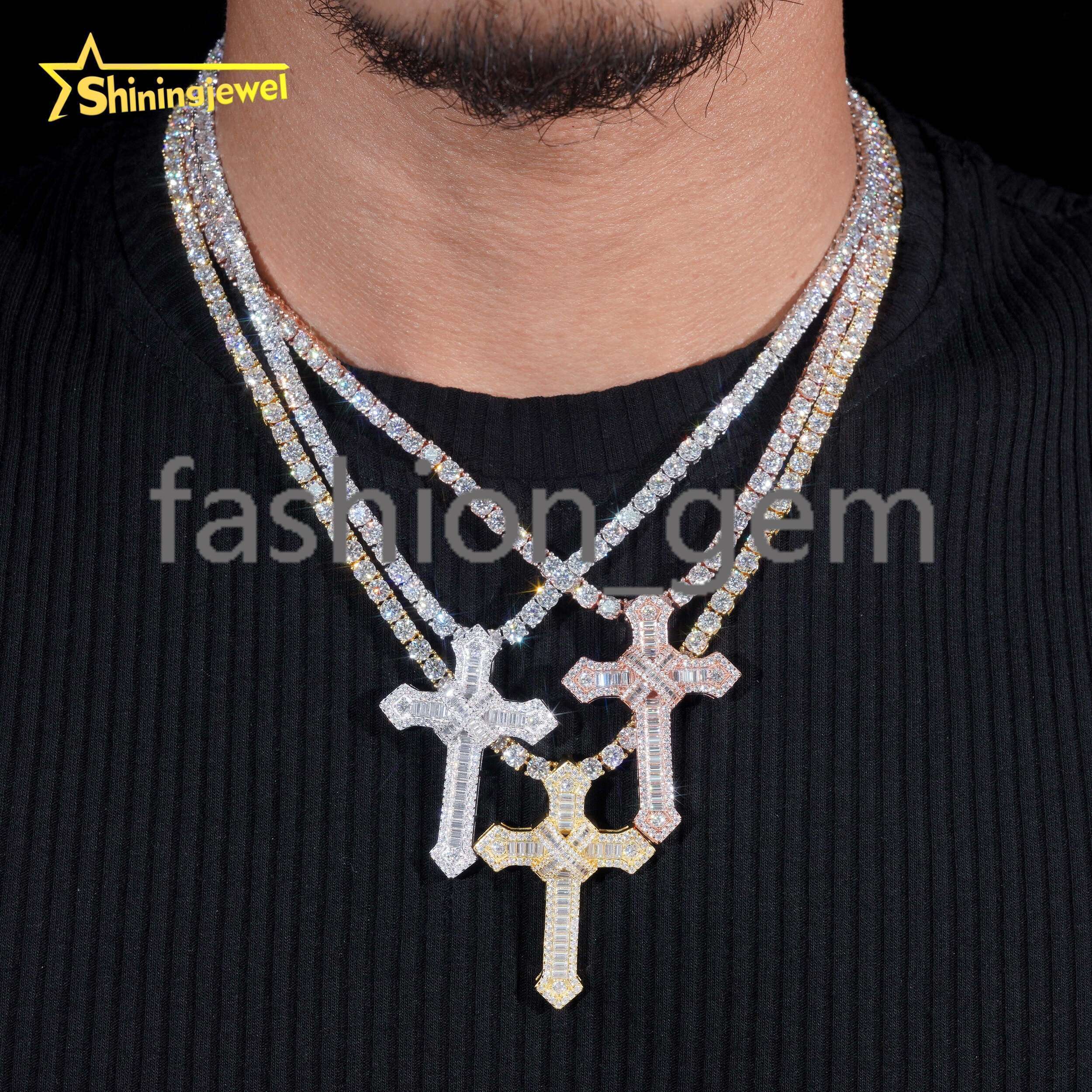 Wholesale Price Cross Iced Out Pendant Moissanite Gold Plated S925 Pass Diamond Test Moissanite Cross Charms Hip Hop Pendant