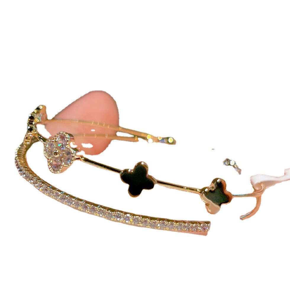 Korean Style Micro-Inlaid Transparent Four-Leaf JOJOACC 2022 Gold-Plated Zircon Inlaid Dia Bracelet