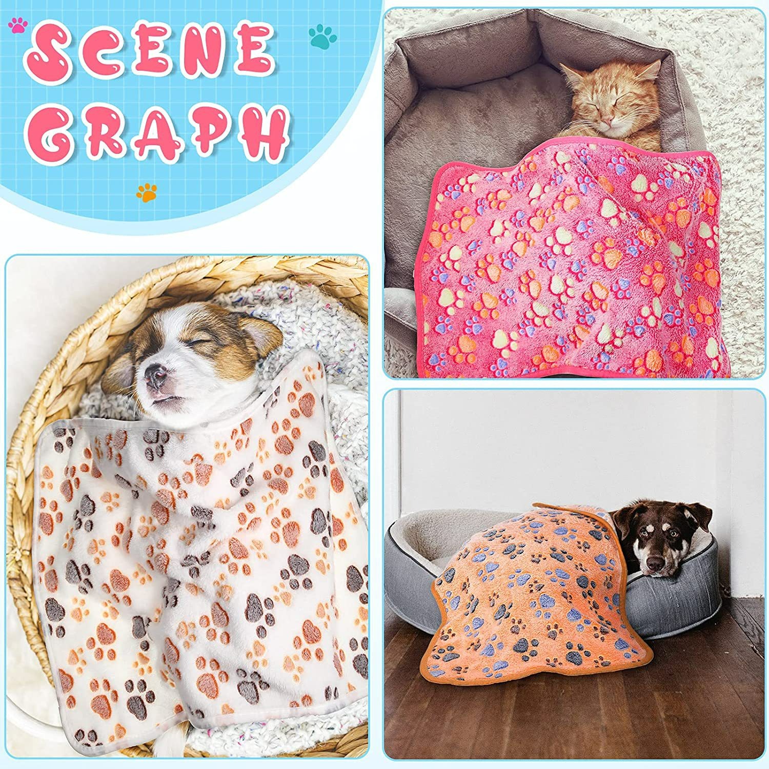 Soft Fluffy High Quality Pet Blanket Cute Cartoon Pattern Pet Mat Warm and Comfortable Blanket for Cat Dogs