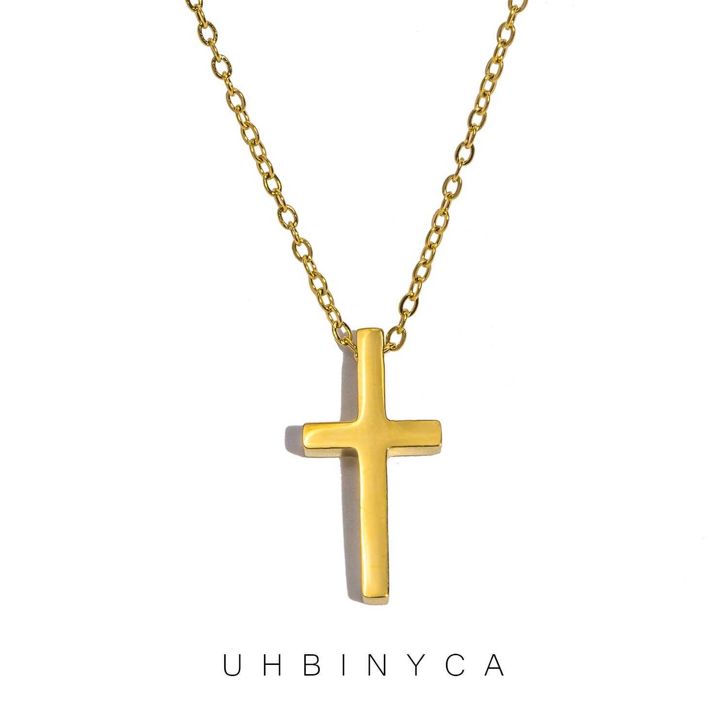 Minimally Smooth Cross Necklace Pendant 18K Gold Color Plated Stainless Steel Fashion Classic Unisex Jewelry Men Women W250618