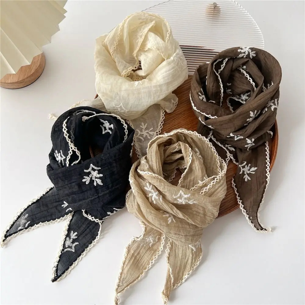 Fashion Pastoral Style Floral Lace Hair Scarf Sweet Triangle Cotton Linen Hair Band Headband Soft Wrap Bohemia Bandana Beach 250617