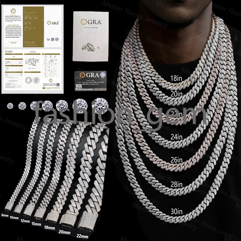 18K Gold Plated Cuban Link Chain Plain Necklace 20MM Custom Rapper Men Hip Hop Plain Gold Moissanite Chain