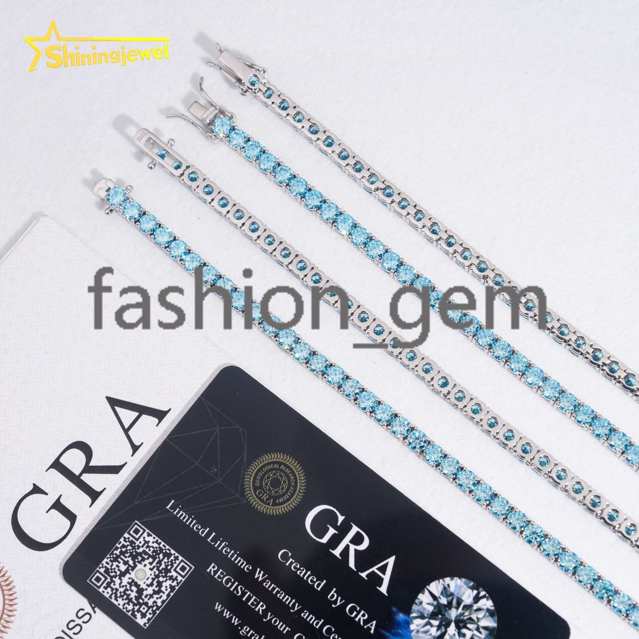 Pass Diamond Tester Hip Hop Jewelry 925 Sterling Silver Fashion Necklace 3mm 4mm Iced Out VVS Blue Moissanite Tennis Chain