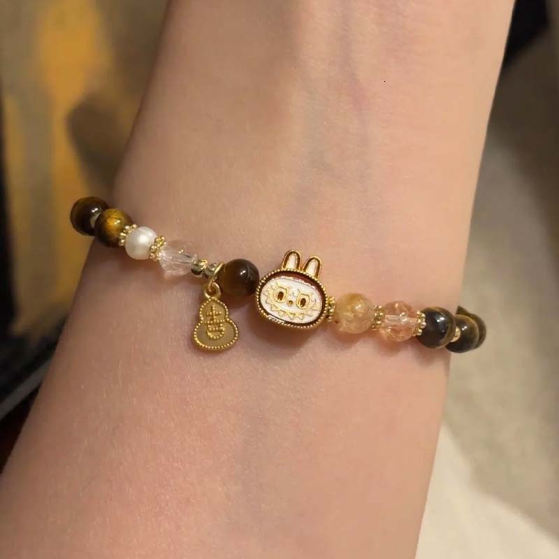 natural crystal bracelet beautiful and fashionable cartoon labubu bracelet beaded mens and womens holiday gift