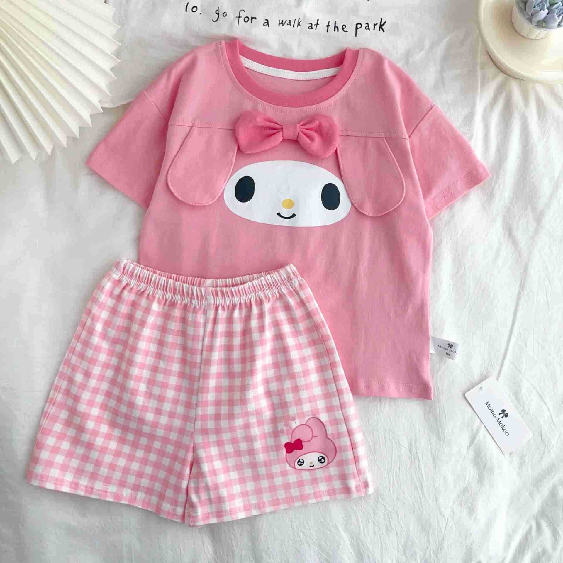 Sanrio Kawaii Kuromi My Melody Childrens Pure Cotton Shorts Home Clothing Set Summer Anime Sanrio Girly Heart Cute Childrens Pajamas XJ250618XJ250618