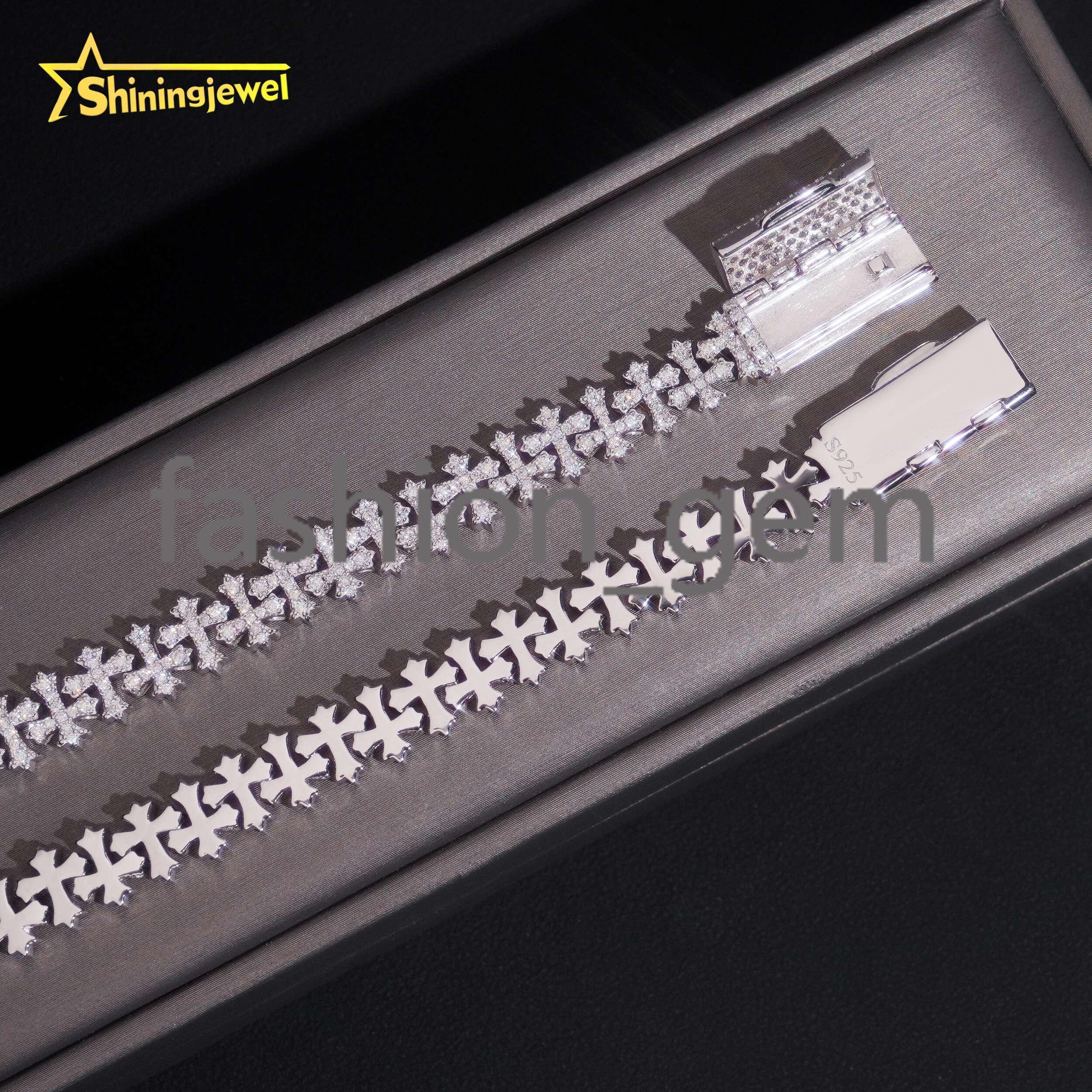 8mm Iced Out Moissanite Cross Bracelets in 925 Silver Micro Pave Diamond Cut Design Unique Custom for Couple