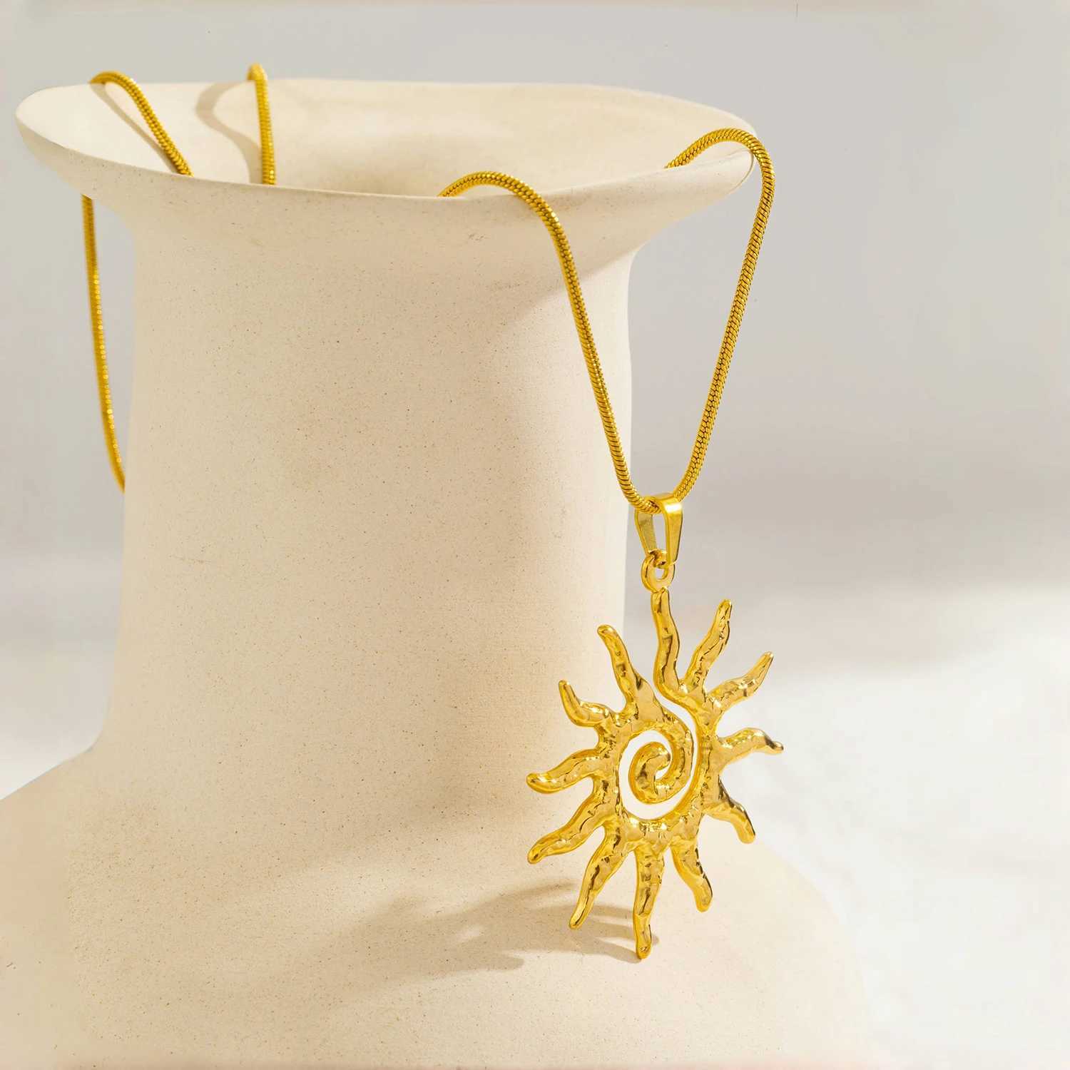 Spiral Sun Pendant Necklace for Women - 18K Gold Plated Hypoallergenic Stainless Steel Daily Wear Boho Gift Ideas Jewelry W250618