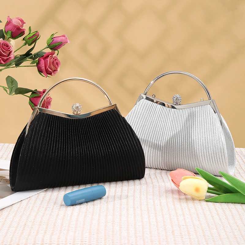 Pleated Glitter Evening Clutch Bag Purse for Women Wedding Party Dinner Diamond Accents Top Handle Bag Wedding Bride Gift Z250618