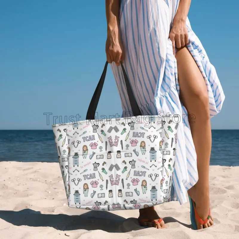 Custom Nurse in Distress Doctor Nurse Medical Beach Tote Bag for Women Extra Large Gym Carry on Travel Shopping Bags W250618