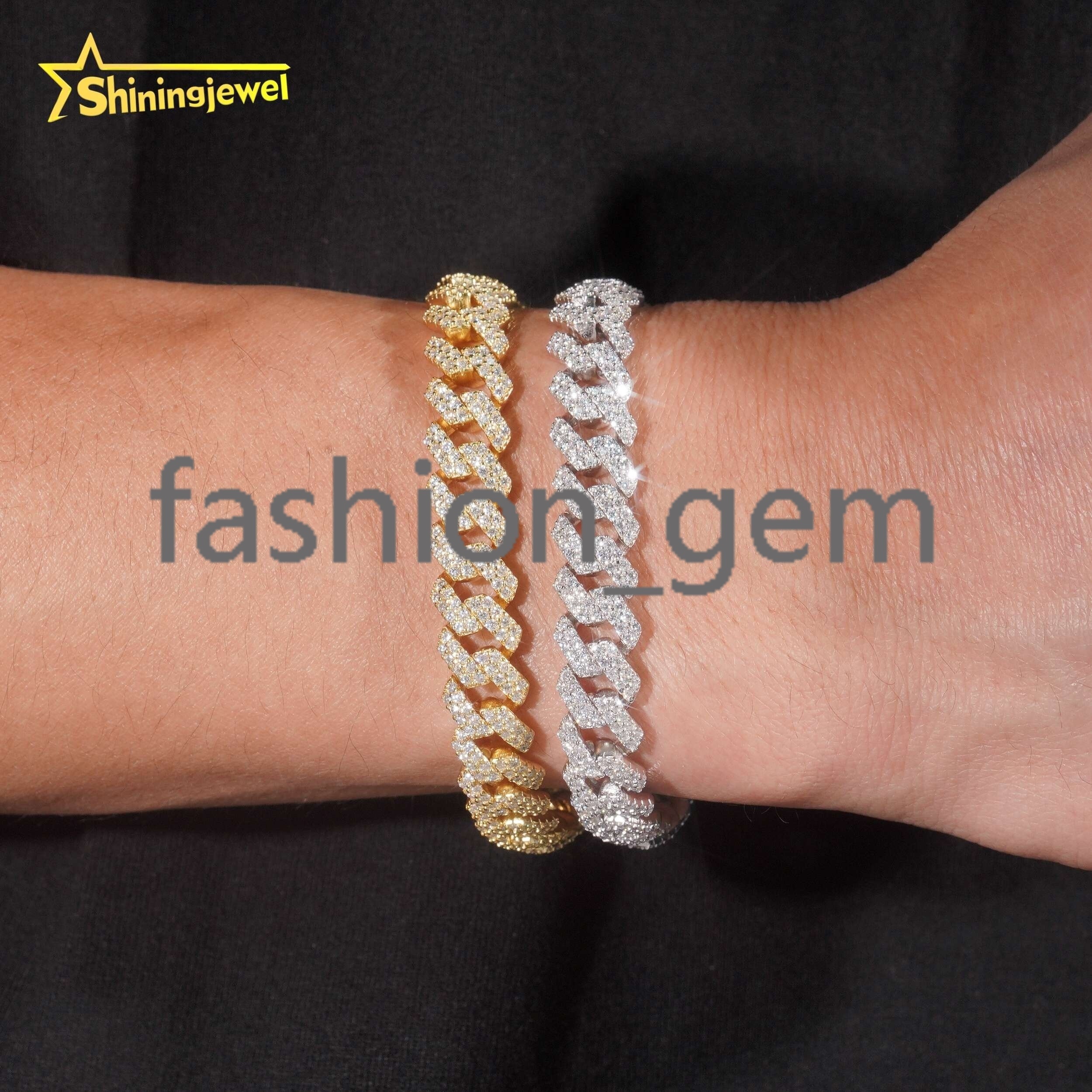 Iced Out Jewelry Pass Diamond Tester 8mm High Quality Hip Hop Moissanite 925 Silver Cuban Link Bracelets