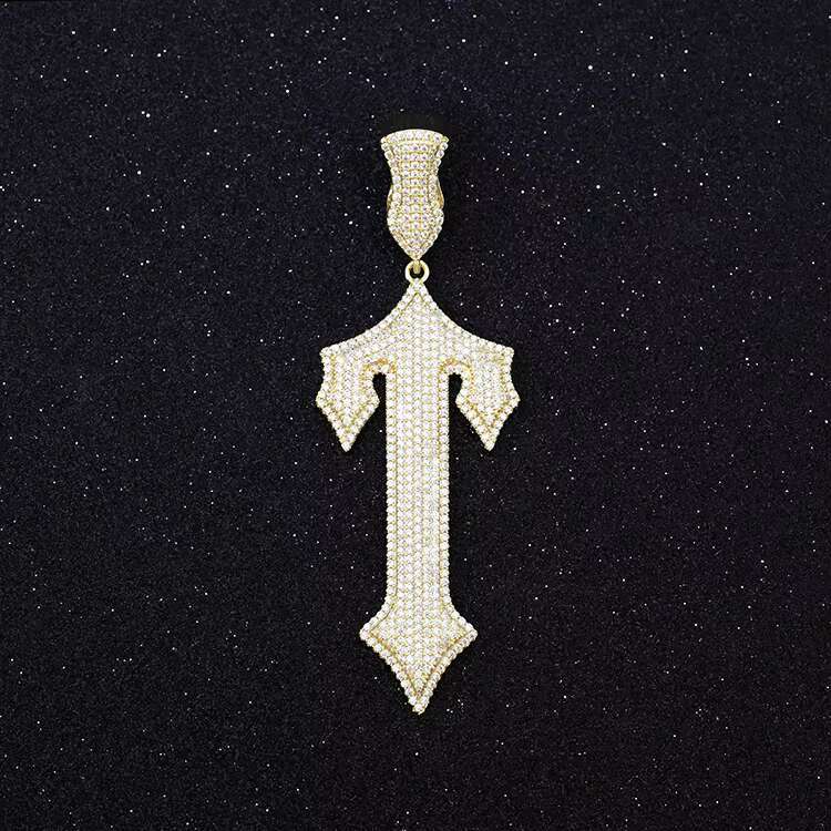 Popular Fashion Cross Pendant D/VVS Round Moissanite Sterling Silver Gold Plated Pendant Hip Hop Men Cross Pendant