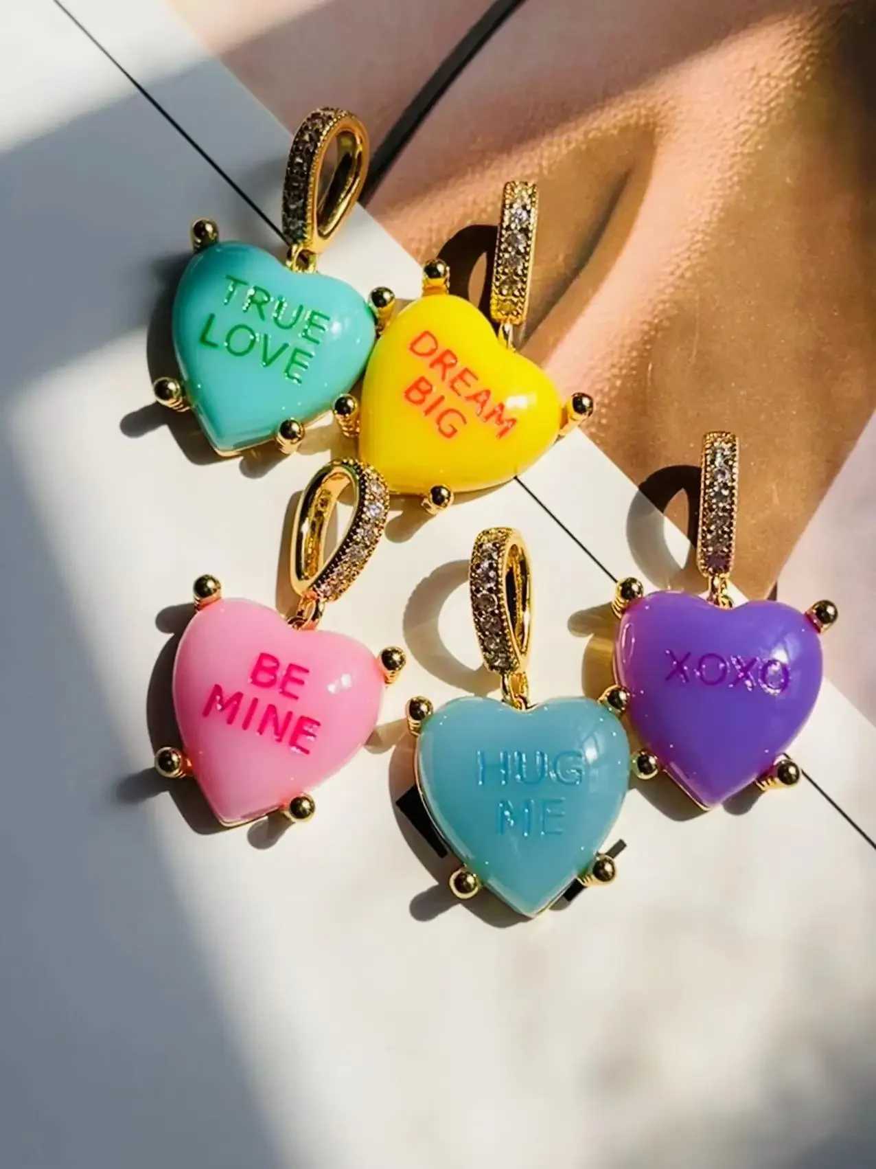 Colorful Heart Pendant Trendy English Words Resin Love Heart Zircon Charm Clavicle Chains Necklace for Women Y2K Fashion Jewelry W250618